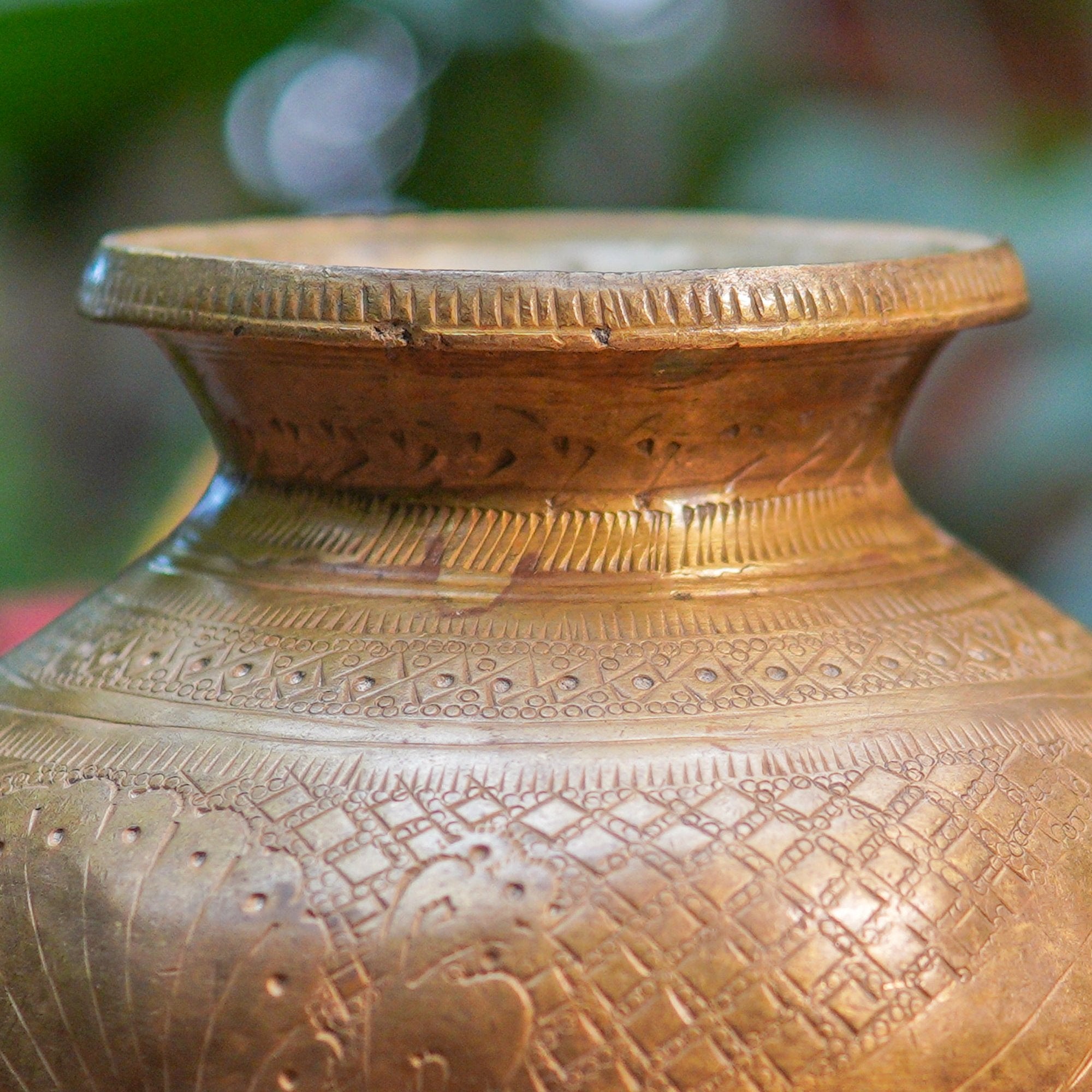 Handcrafted Vintage Brass Carved Lota