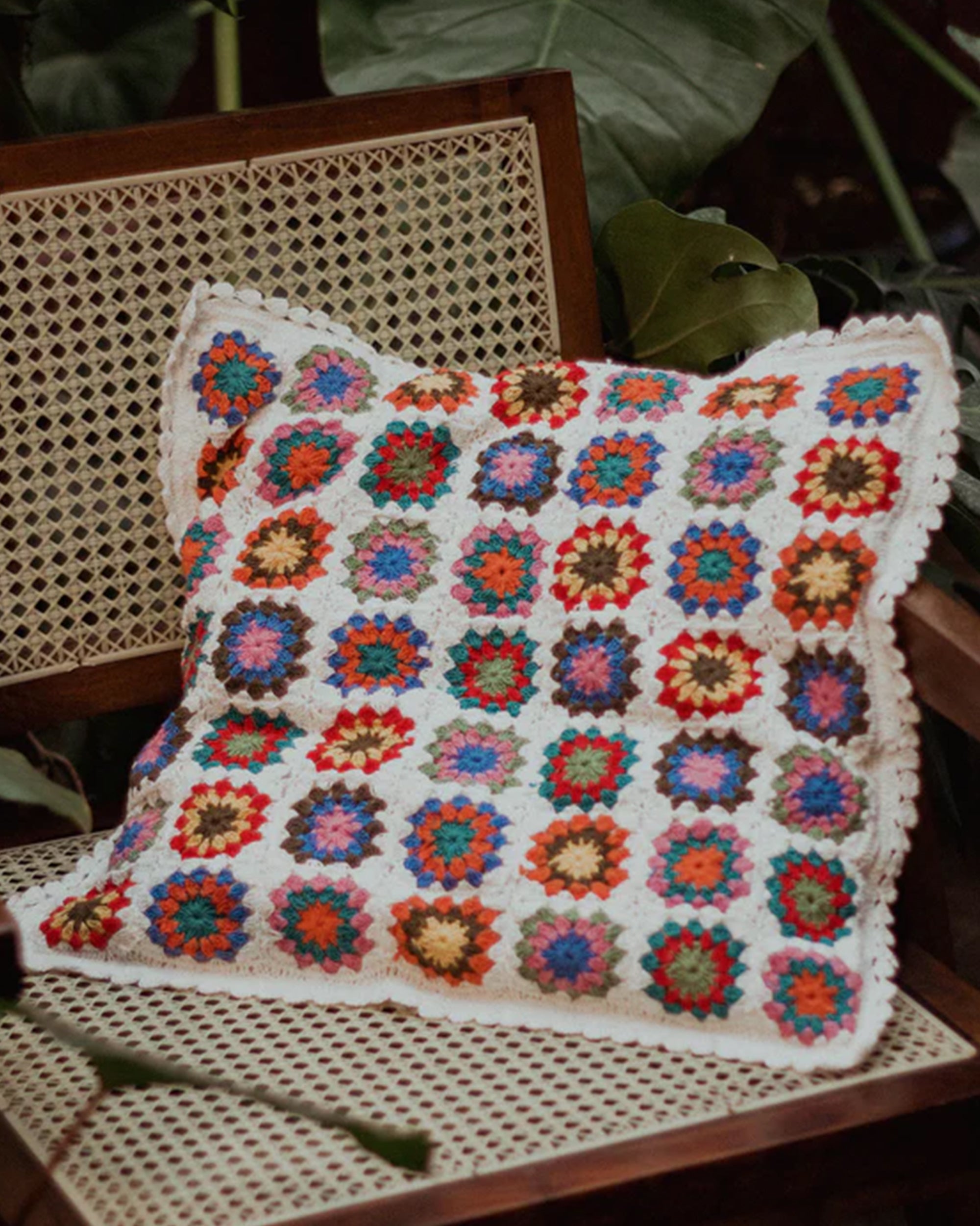 Hand-Embroidered Circle Pattern Crochet Cushion Cover - 16 X 16 inches - Set of 3