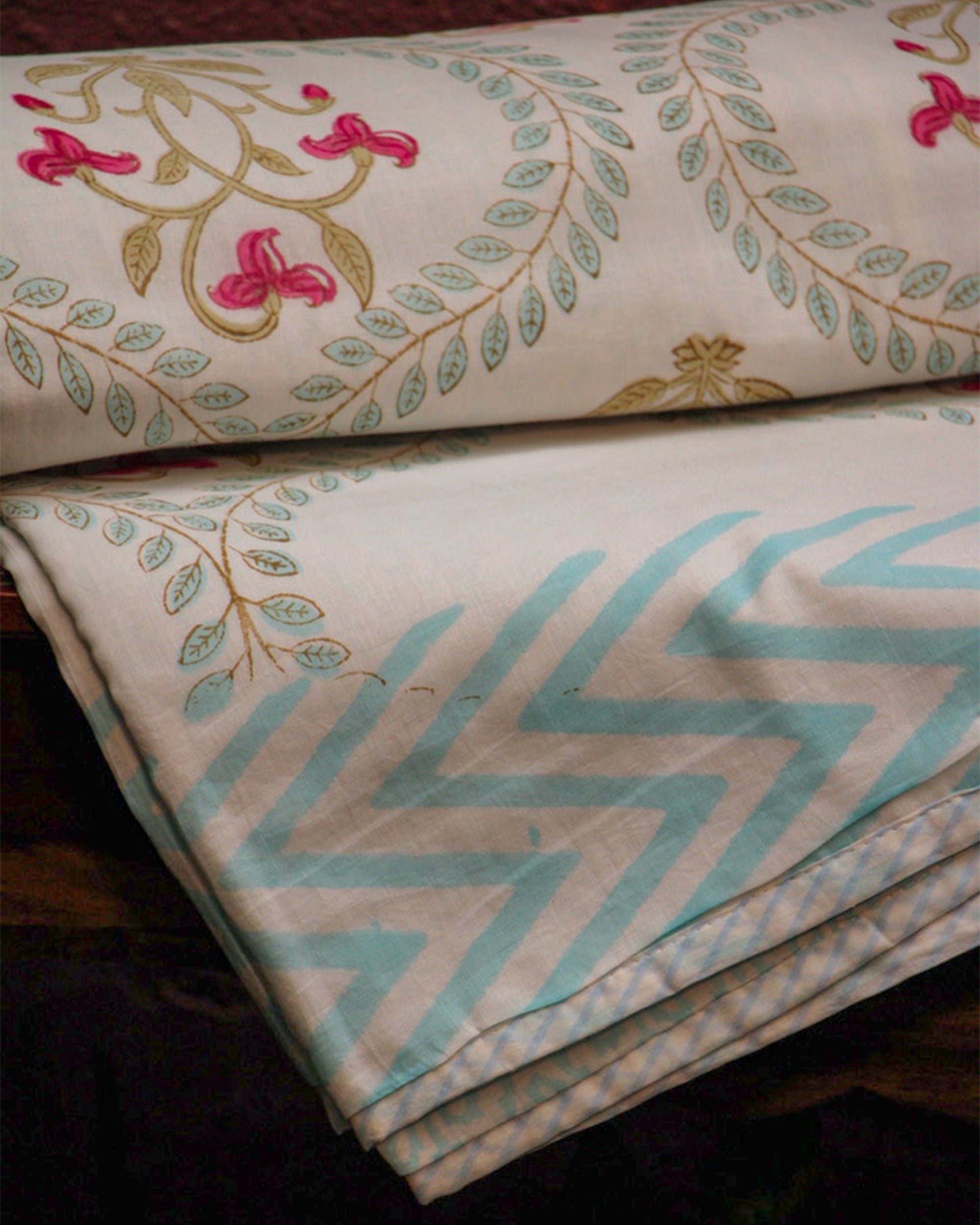 Diwali 2025 Collection - Hand Block Pure Cotton Floral Bedsheet (Single)