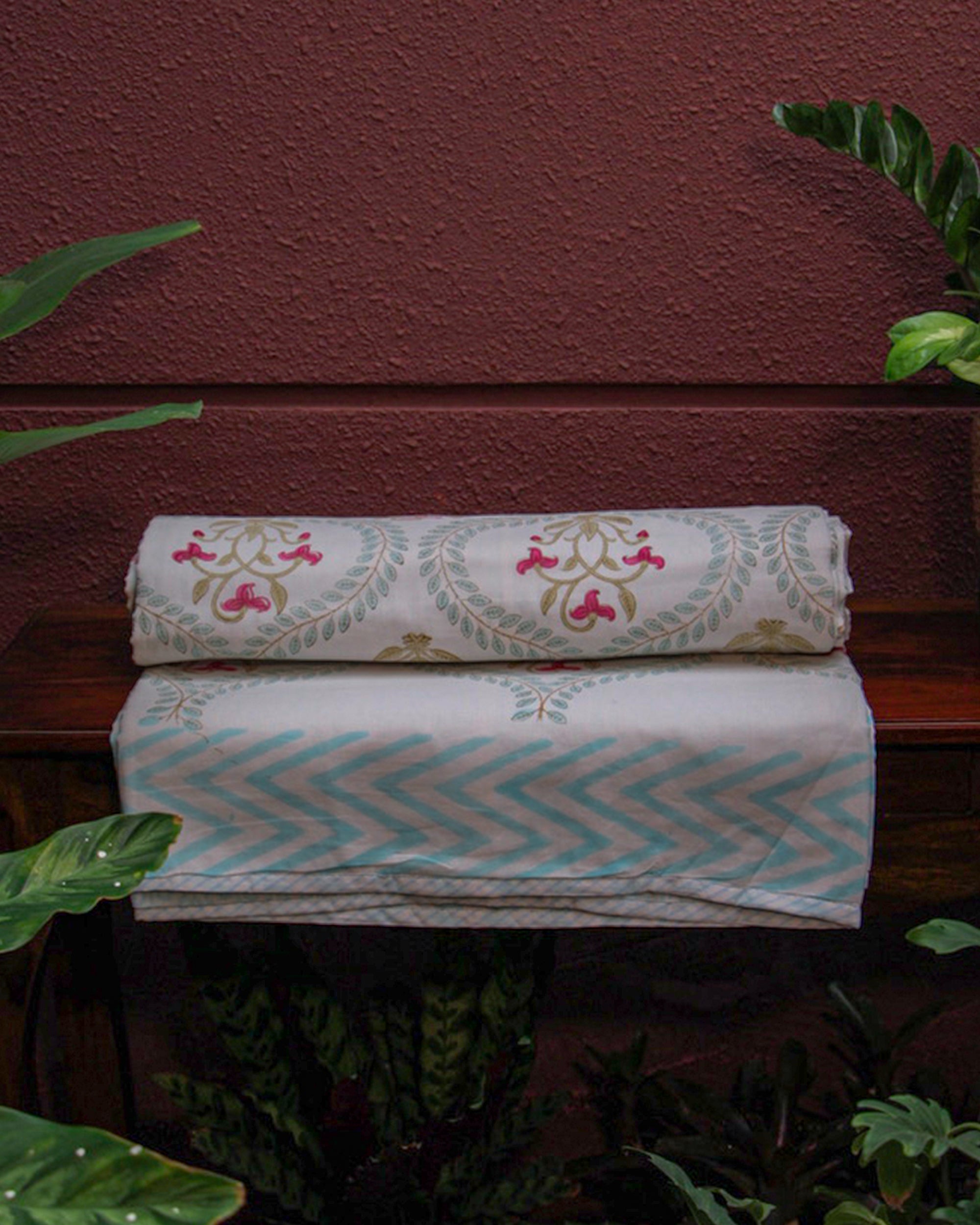 Diwali 2025 Collection - Hand Block Pure Cotton Floral Bedsheet (Single)