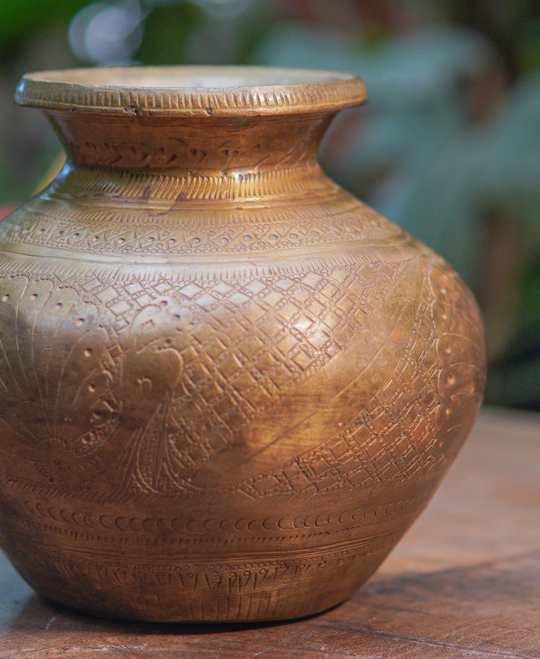 Handcrafted Vintage Brass Carved Lota