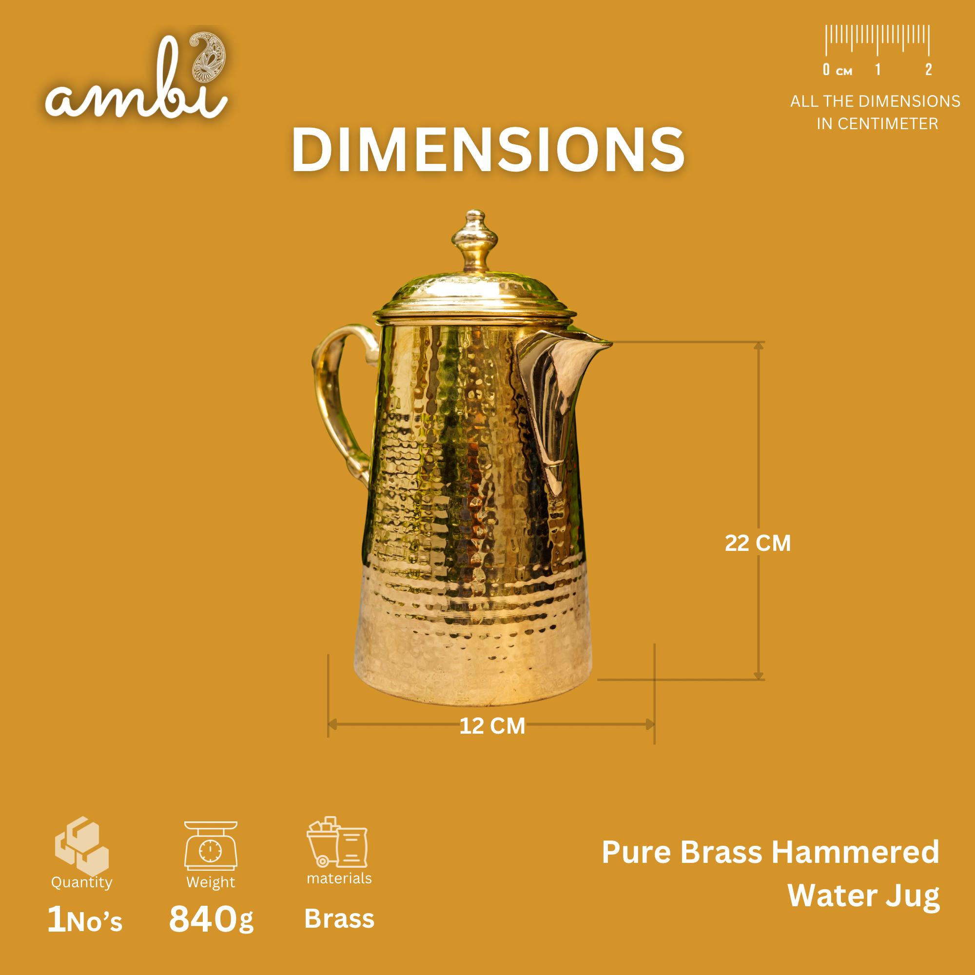 Beautiful Pure Brass Water Jug - 1.8 L