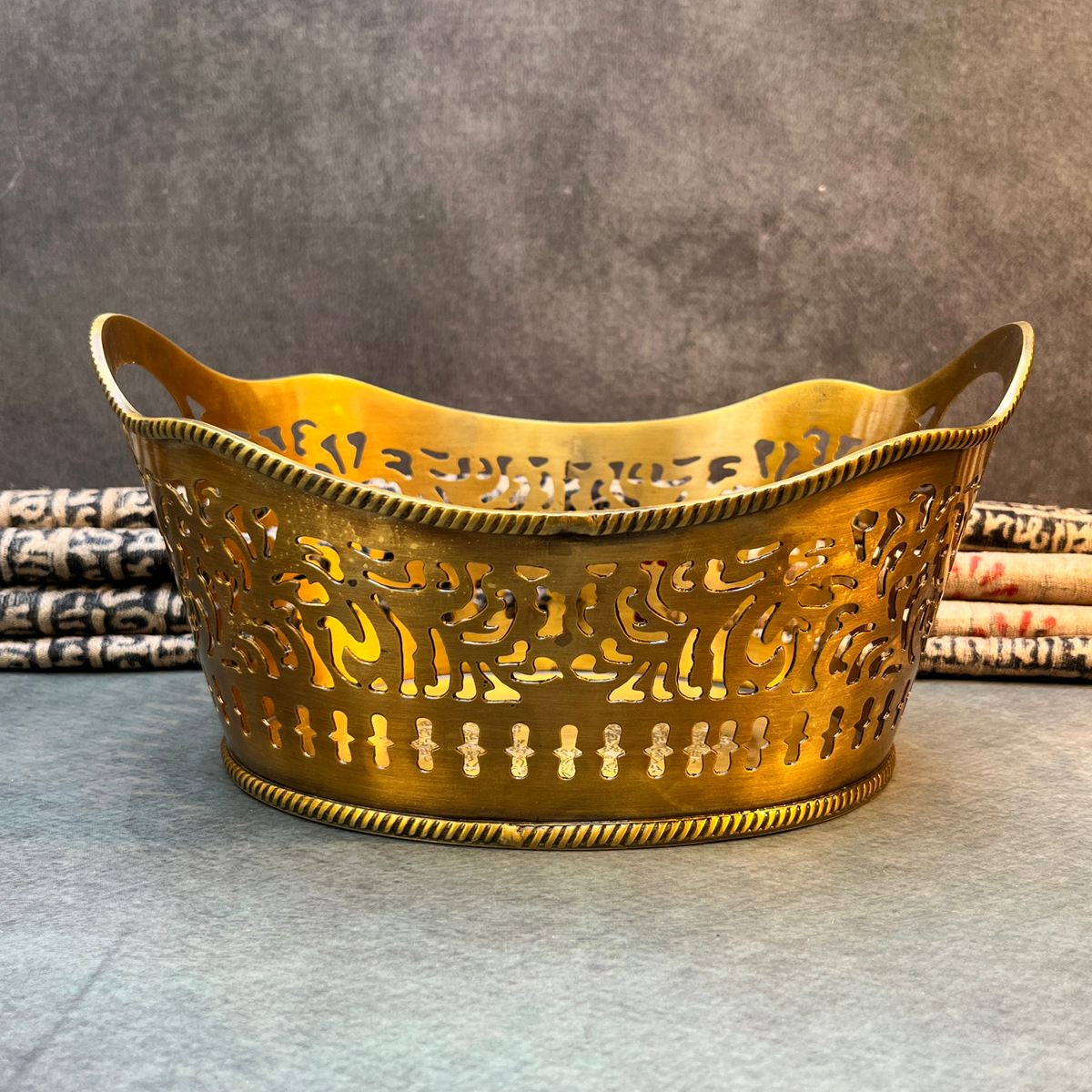 Ambi Pure Brass Heritage Intricate Work Basket