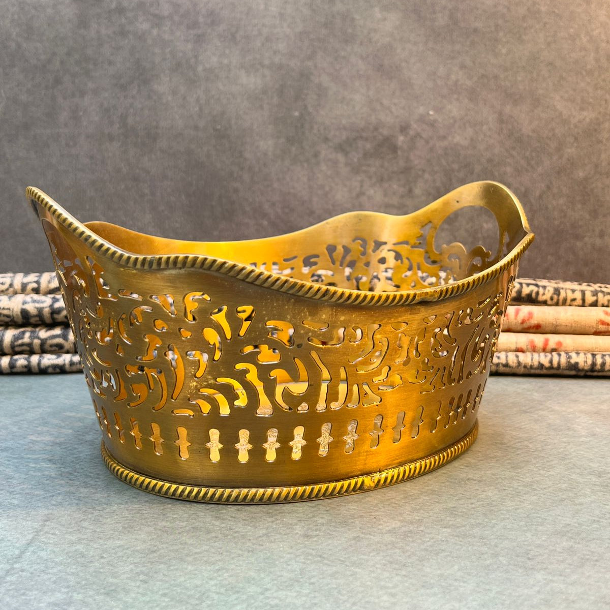 Ambi Pure Brass Heritage Intricate Work Basket