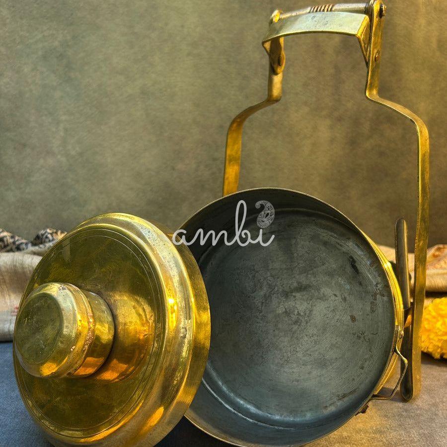 Elegant Handcrafted Vintage Brass Three Tier Tiffin Set
