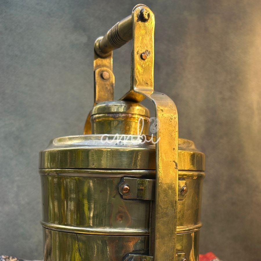 Elegant Handcrafted Vintage Brass Three Tier Tiffin Set