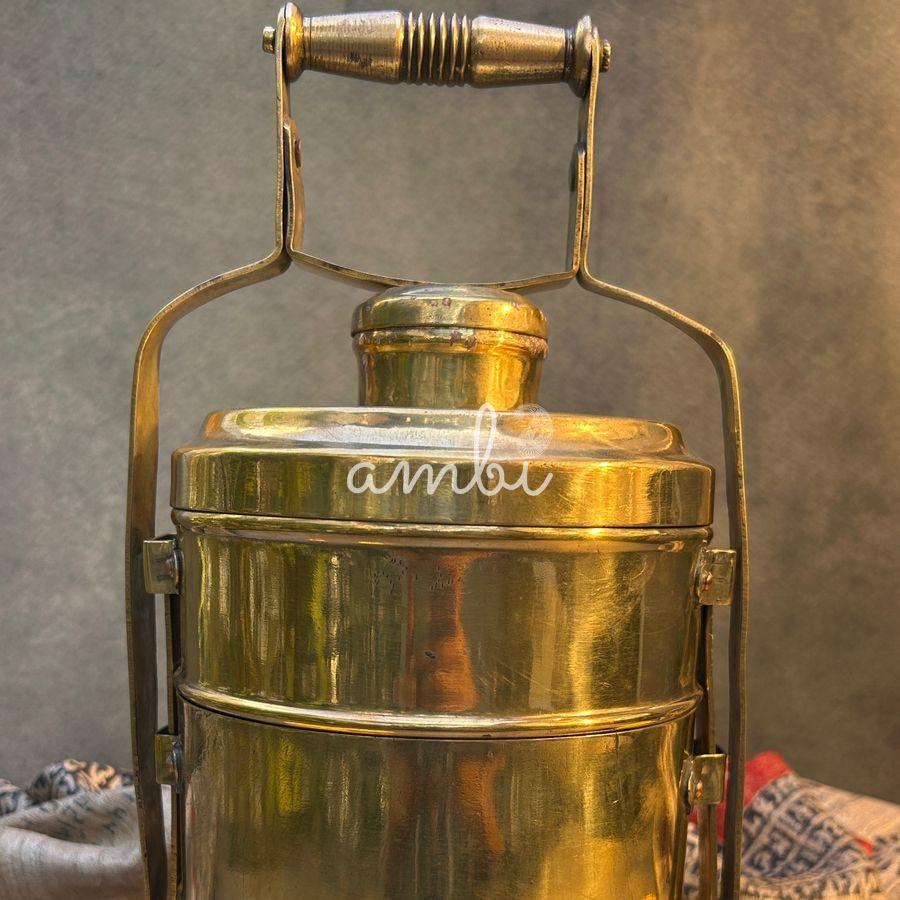 Elegant Handcrafted Vintage Brass Three Tier Tiffin Set