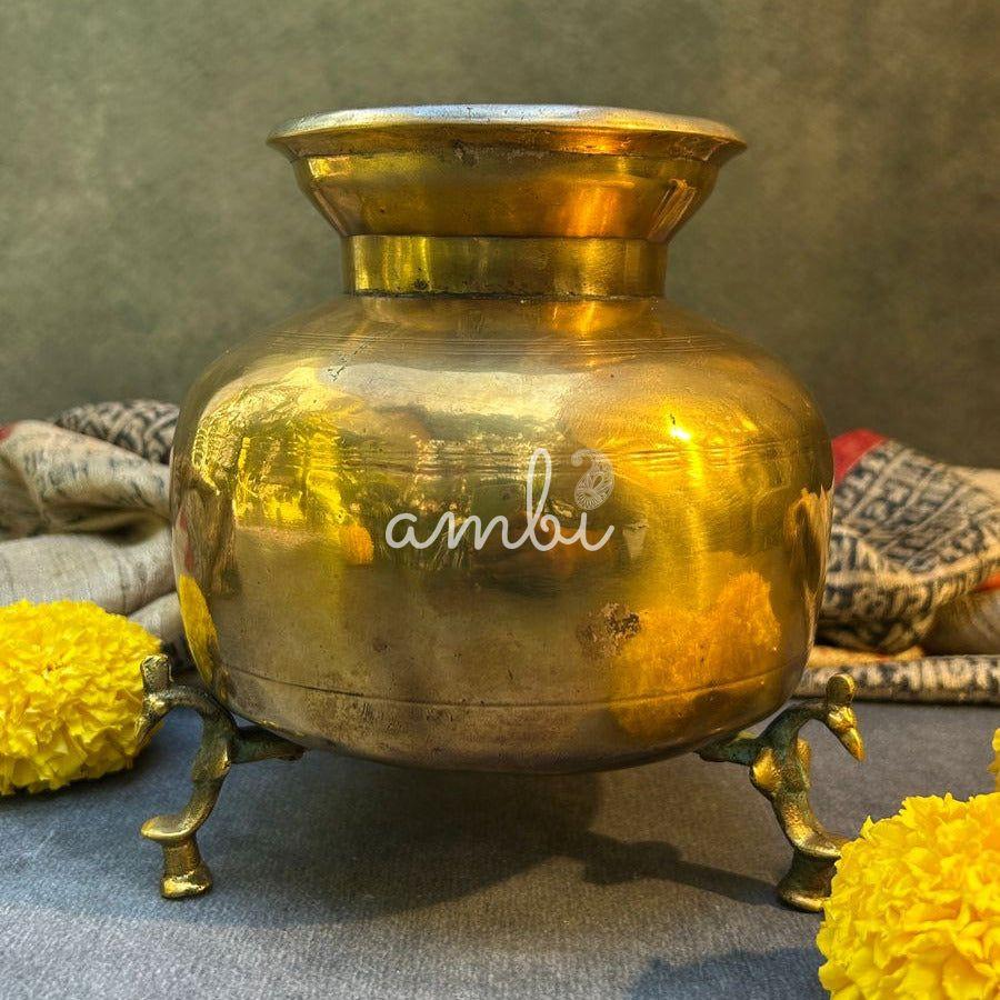 Handcrafted Elegant Vintage Brass Lota With Legs - Heavy Base