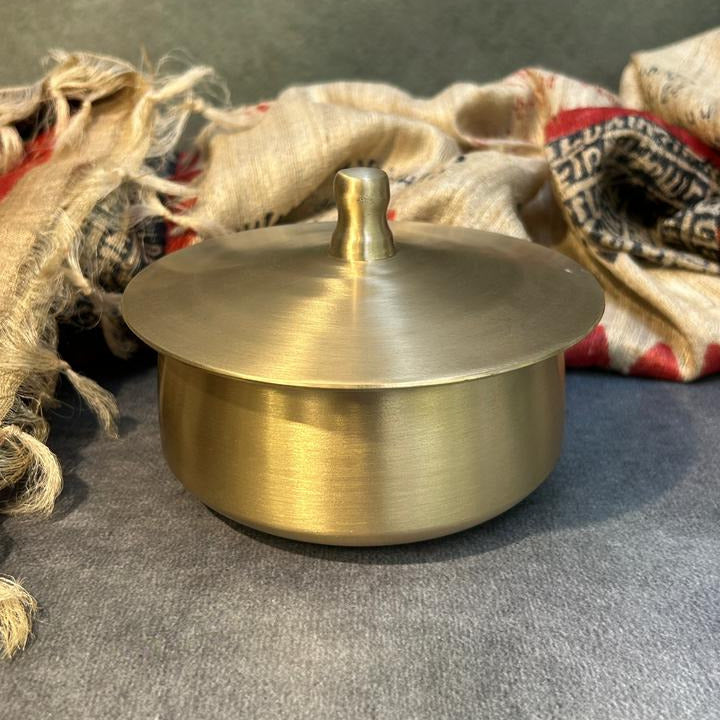 Ambi 100% Pure Lead-Free Kansa Serving Handi with Crowned Lid – Small Size - 600 ML