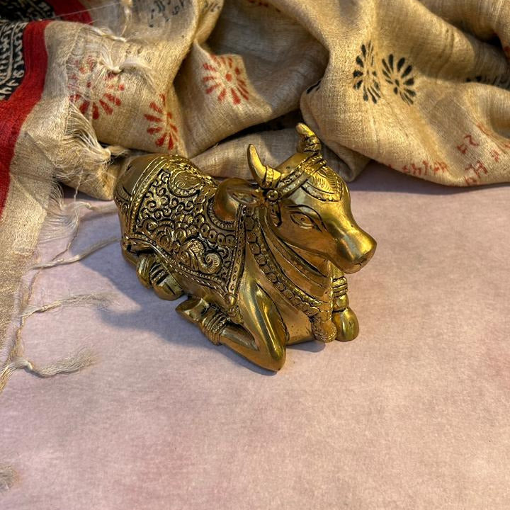 Ambi Ornate Pure Brass Nandi Idol for Pooja & Decor
