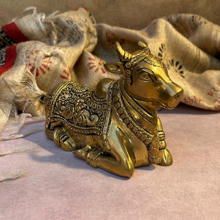 Ambi Ornate Pure Brass Nandi Idol for Pooja & Decor