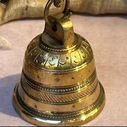 Ambi Pure Brass Hanging Peacock Deepam with 5 Diyas, Chain, Hoop & Bell