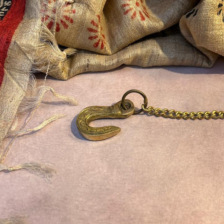 Ambi Pure Brass Hanging Peacock Deepam with 5 Diyas, Chain, Hoop & Bell