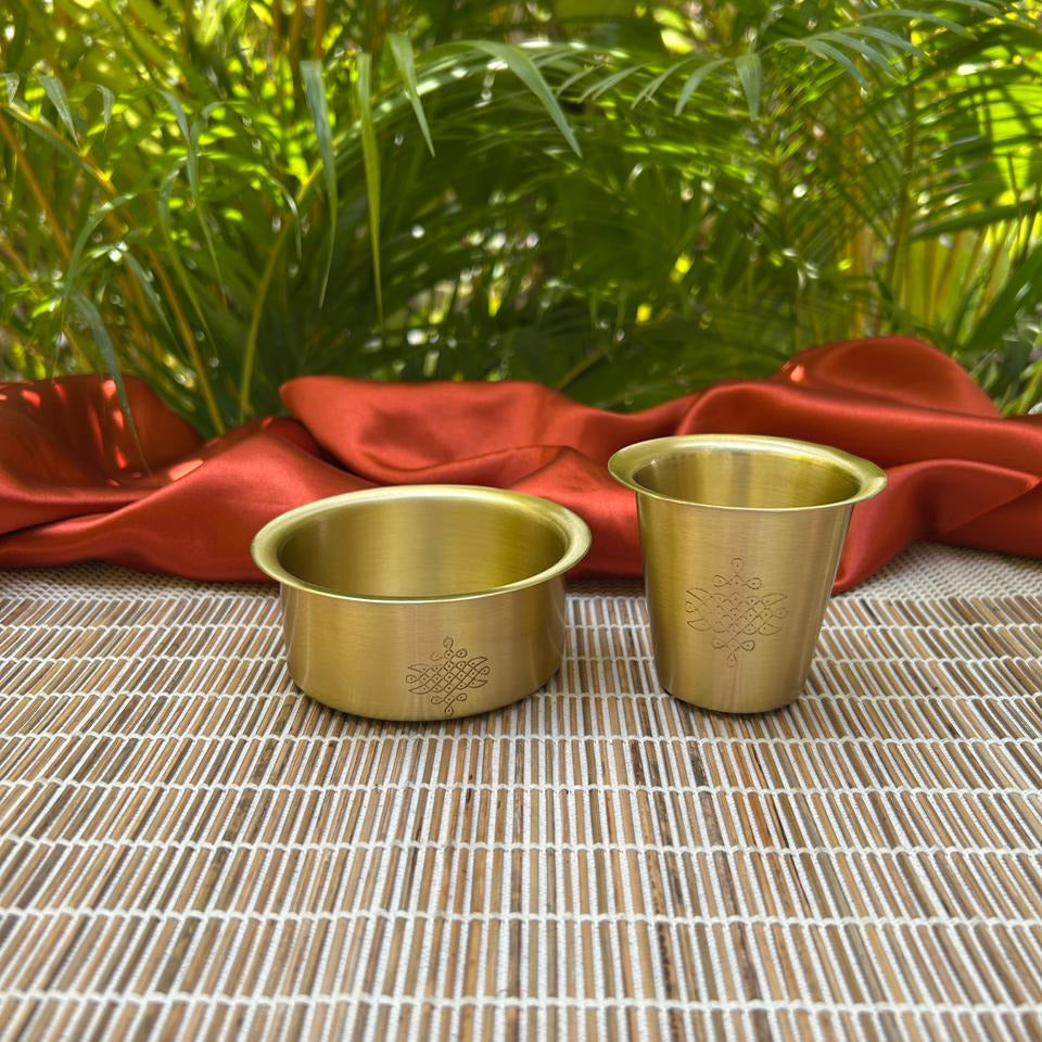 Ambi Pure Brass Coffee Filter & Dabara Set – Sikku Kolam Design | South Indian Morning Raga