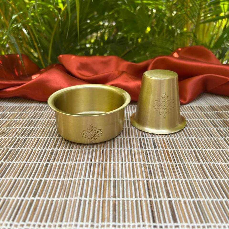 Ambi Pure Brass Coffee Filter & Dabara Set – Sikku Kolam Design | South Indian Morning Raga