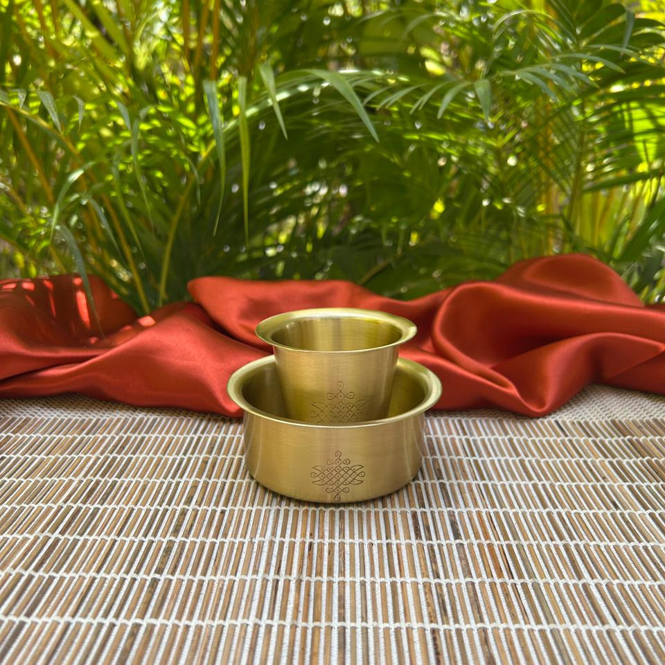 Ambi Pure Brass Coffee Filter & Dabara Set – Sikku Kolam Design | South Indian Morning Raga