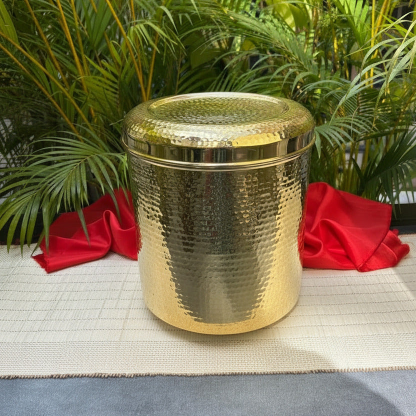 Ambi Home Pure Brass Hammered Dabba | Kitchen Storage Box for Atta, Dal, Spices – Capacity – 2280 ML