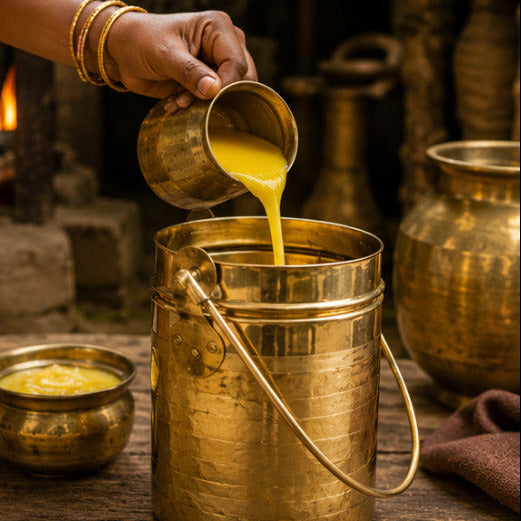 Ambi Home Pure Brass New Ghee / Milk Bharni (Barni) | 1.5L Traditional Storage Vessel