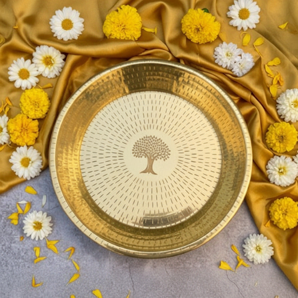 Ambi 100% Pure Brass Traditional Etched Parat - 16 Inches diameter