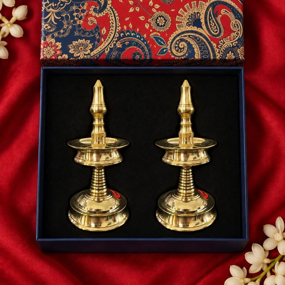 Ambi Premium Brass Diya Gift Box | Traditional Oil Lamps, 5.5 Inch | Set of 2