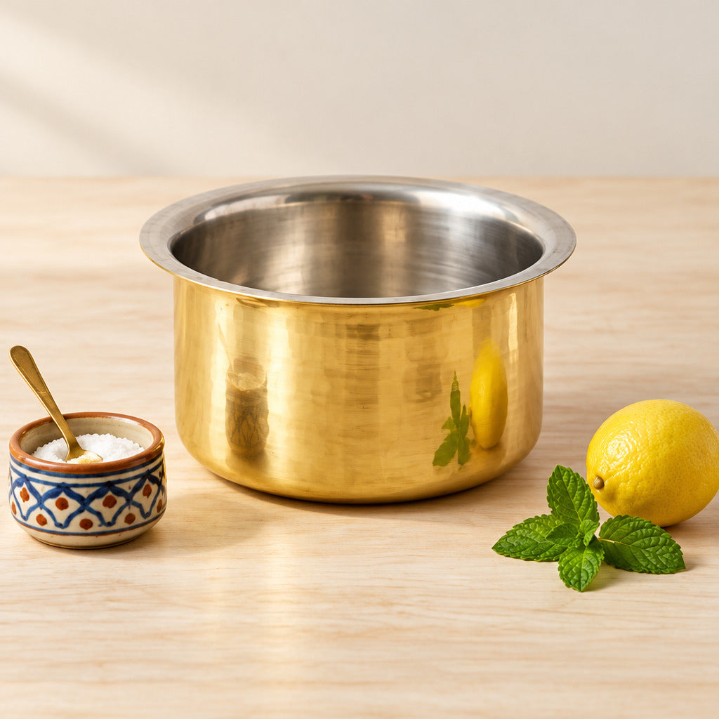Beautiful Pure Brass Traditional Hammered Patila - 2 L