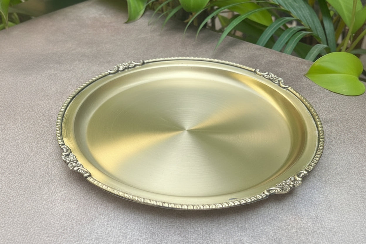Ambi Vintage Pure Brass Plate with Motif 12 inch
