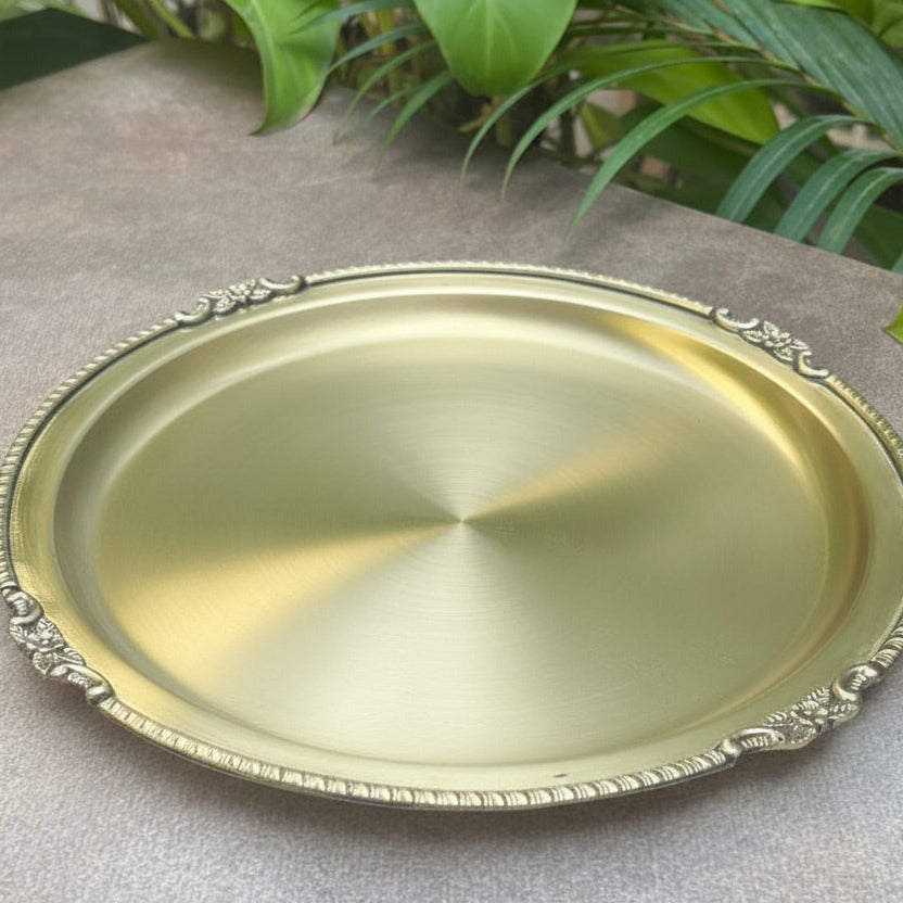Ambi Vintage Pure Brass Plate with Motif 12 inch