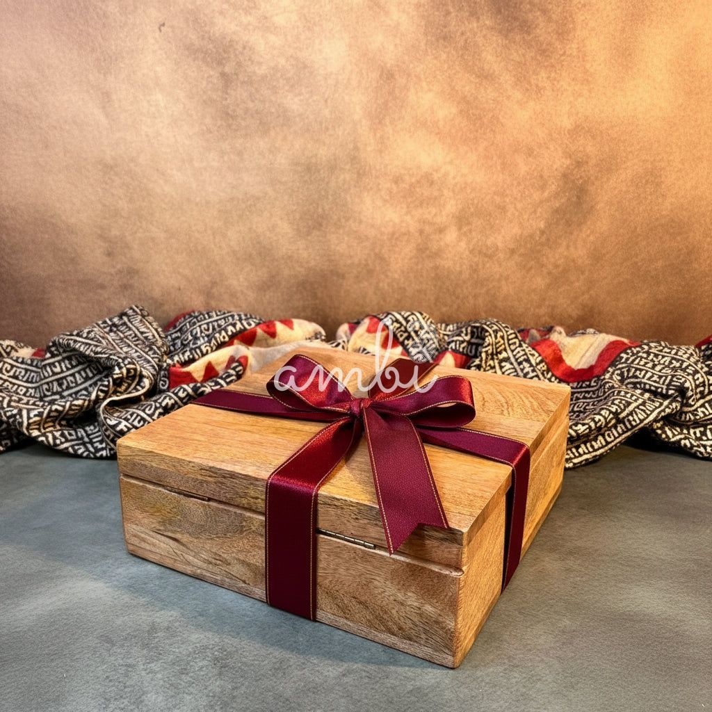 AMBI Premium Natural Finish Wooden Gift Box 12 inch