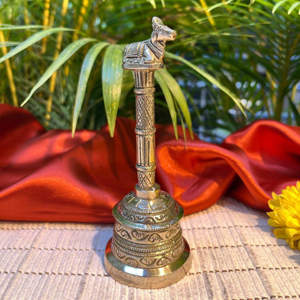 Ambi Pure Brass Nandi Hand Bell for Pooja & Aarti - 5.5 Inch Height