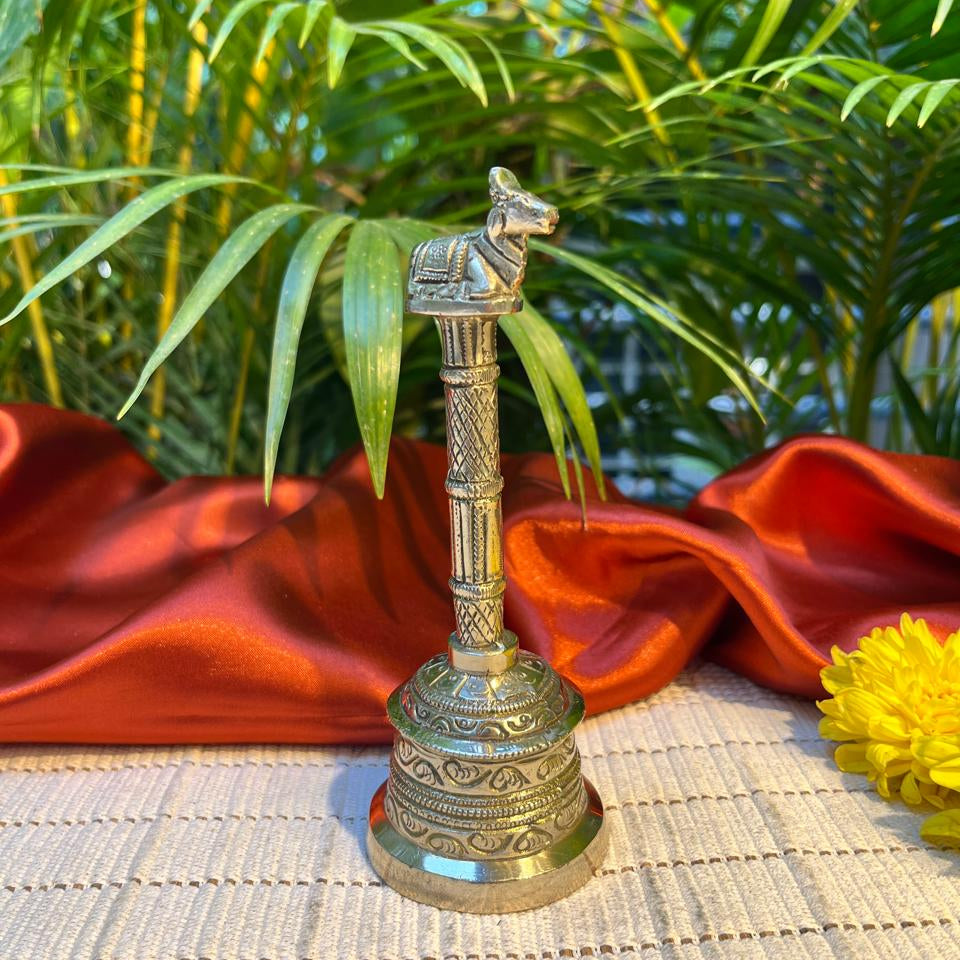 Ambi Pure Brass Nandi Hand Bell for Pooja & Aarti - 5.5 Inch Height
