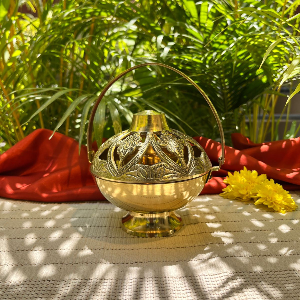 Kamandalam Brass Dhuni Loban Sambrani Incense Burner with Hanging Arm- A Masterpiece