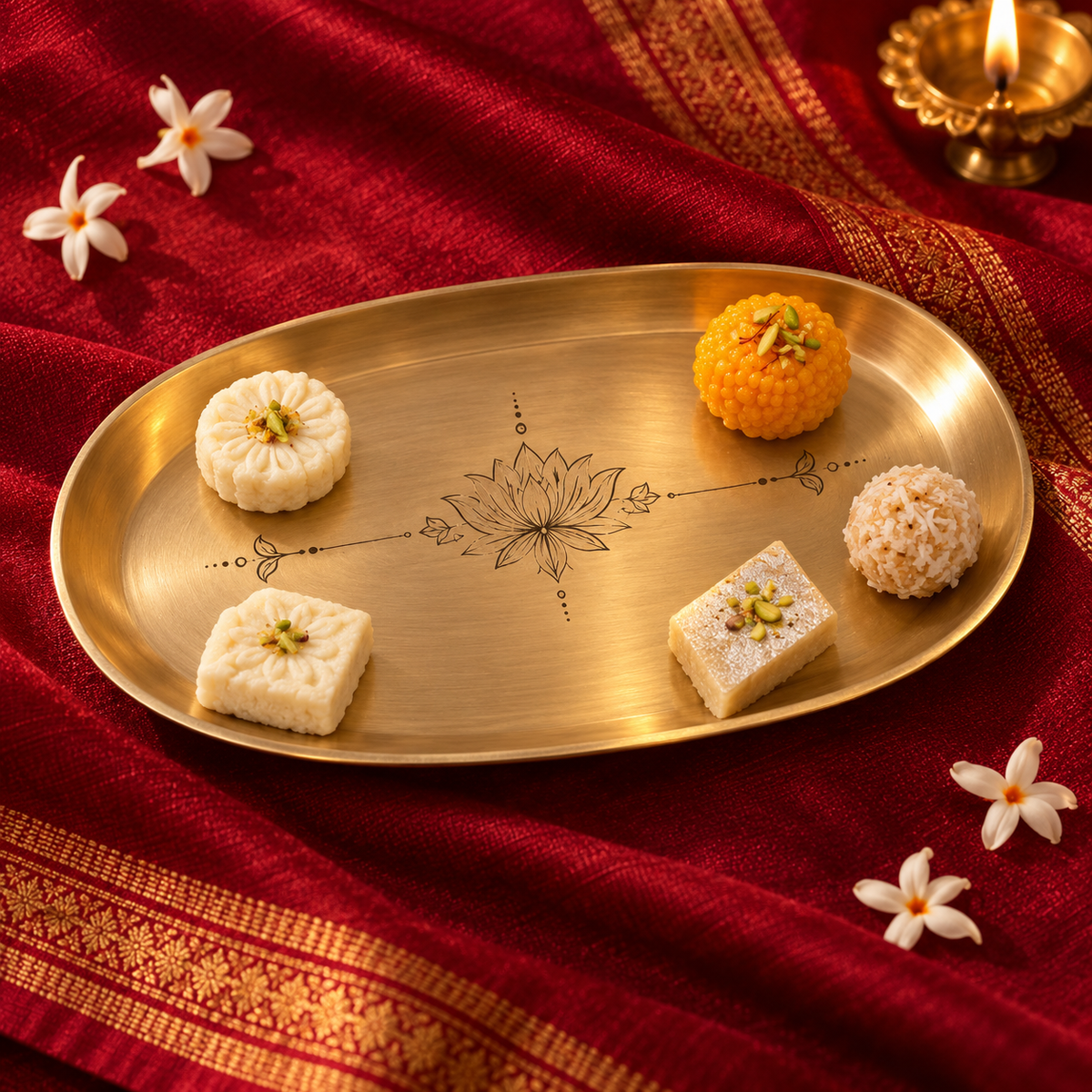 Ambi Devi Range 100% Pure Heavy Kansa Bhog & Prasadam Thali | Lotus Etched
