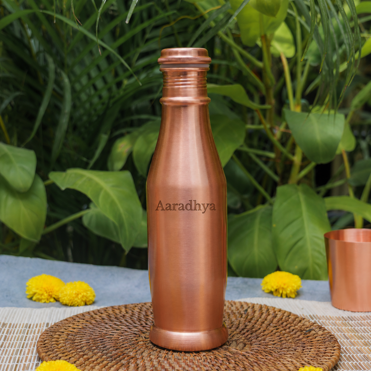 Custom Name Etching on Conical Copper Water Bottle — Personalised by Ambi Home