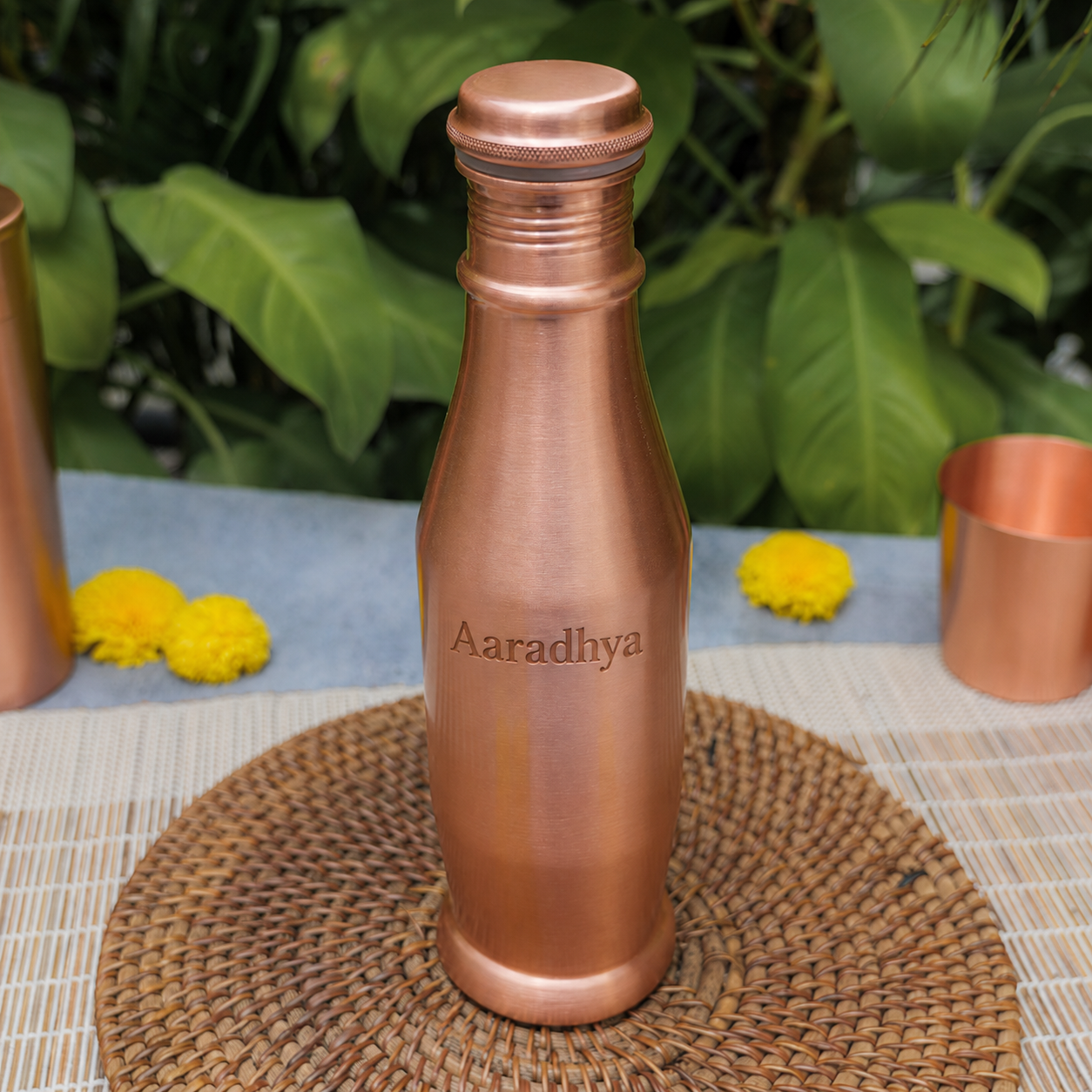 Custom Name Etching on Conical Copper Water Bottle — Personalised by Ambi Home