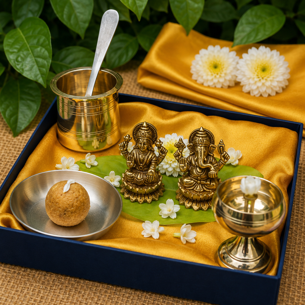Pure Brass Lakshmi and Ganesha Idols - 3 inch height