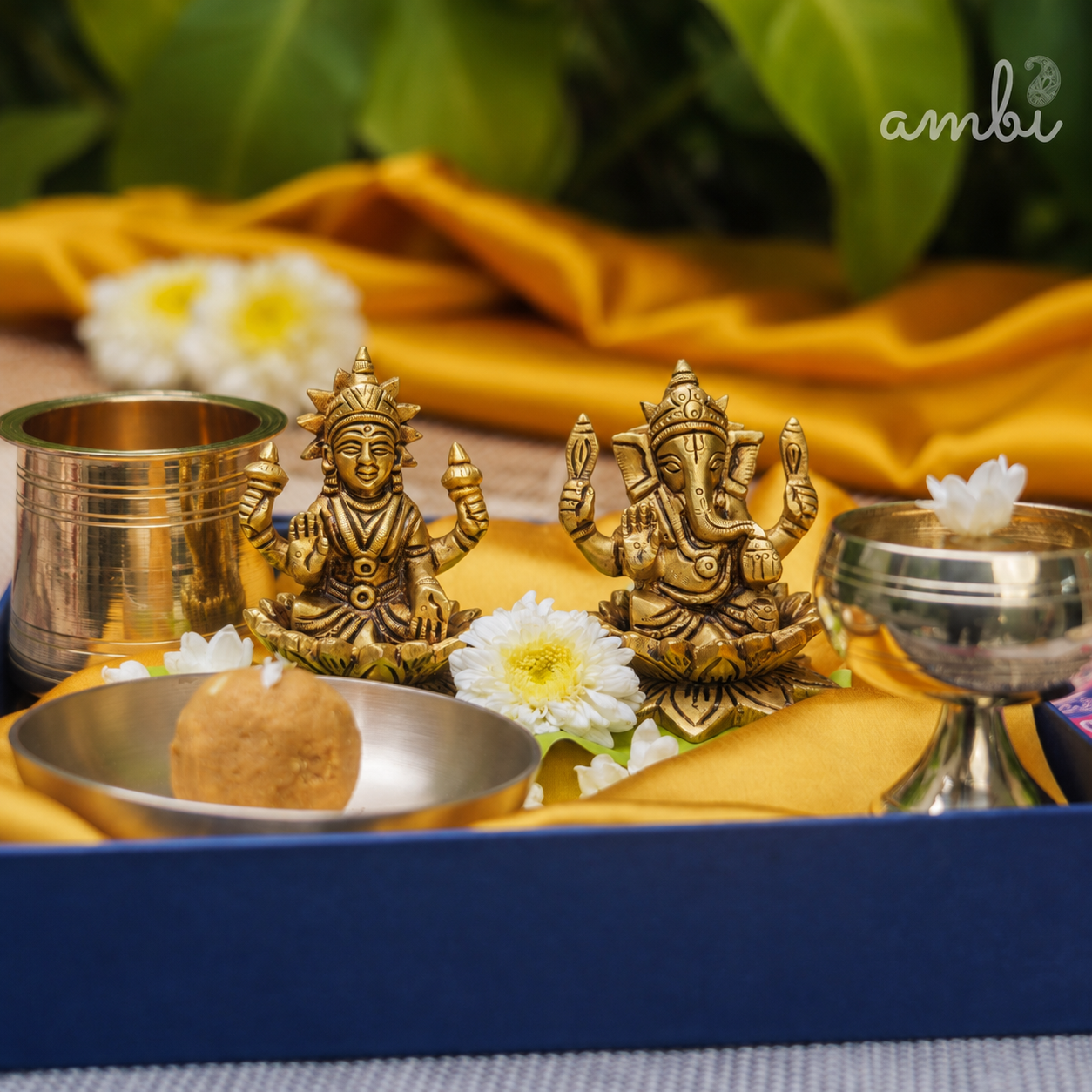Pure Brass Lakshmi and Ganesha Idols - 3 inch height