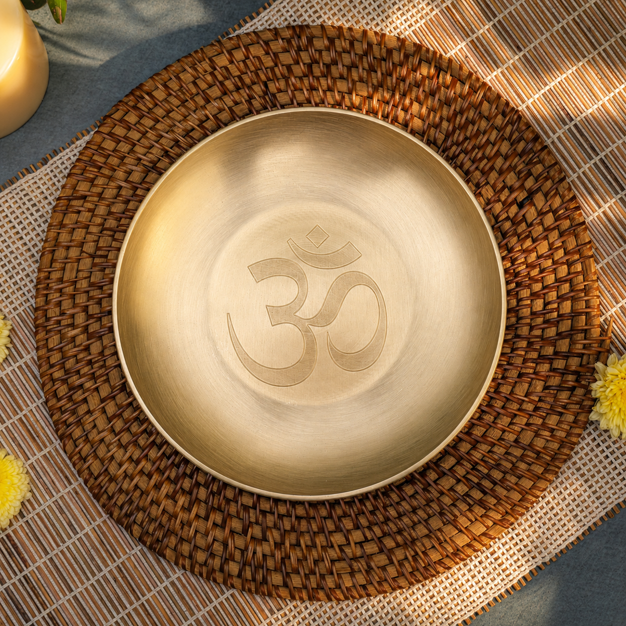 Ambi 100% Pure Kansa Pooja Thali with Om Etching – 8 Inch