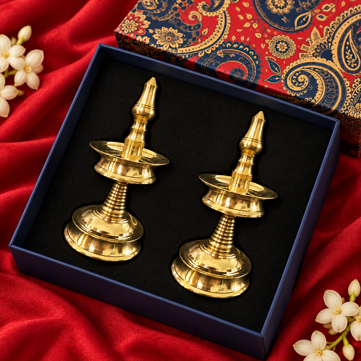 Ambi Premium Brass Diya Gift Box | Traditional Oil Lamps, 5.5 Inch | Set of 2