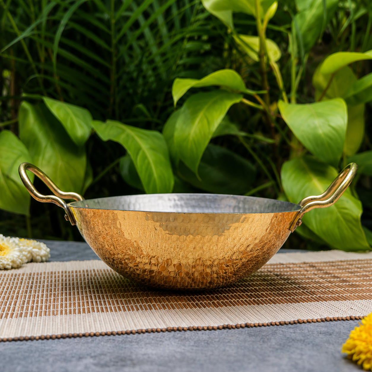 Pure Brass Traditional Hammered Kadhai — 8.5 Inches | Ambi