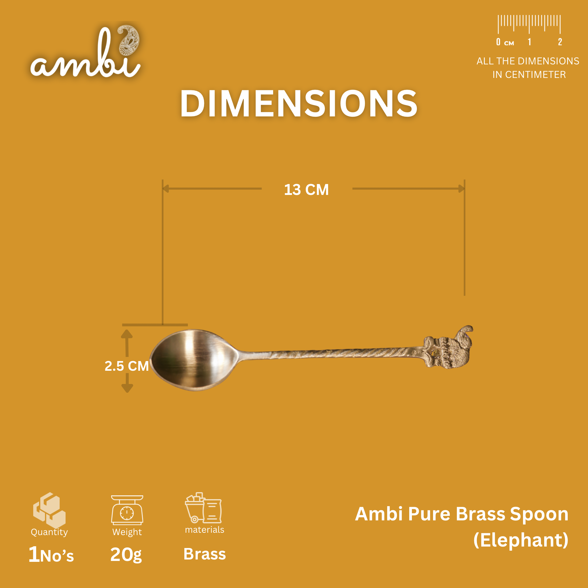 Ambi Pure Brass Elephant Head Small Spoon - Set of 2