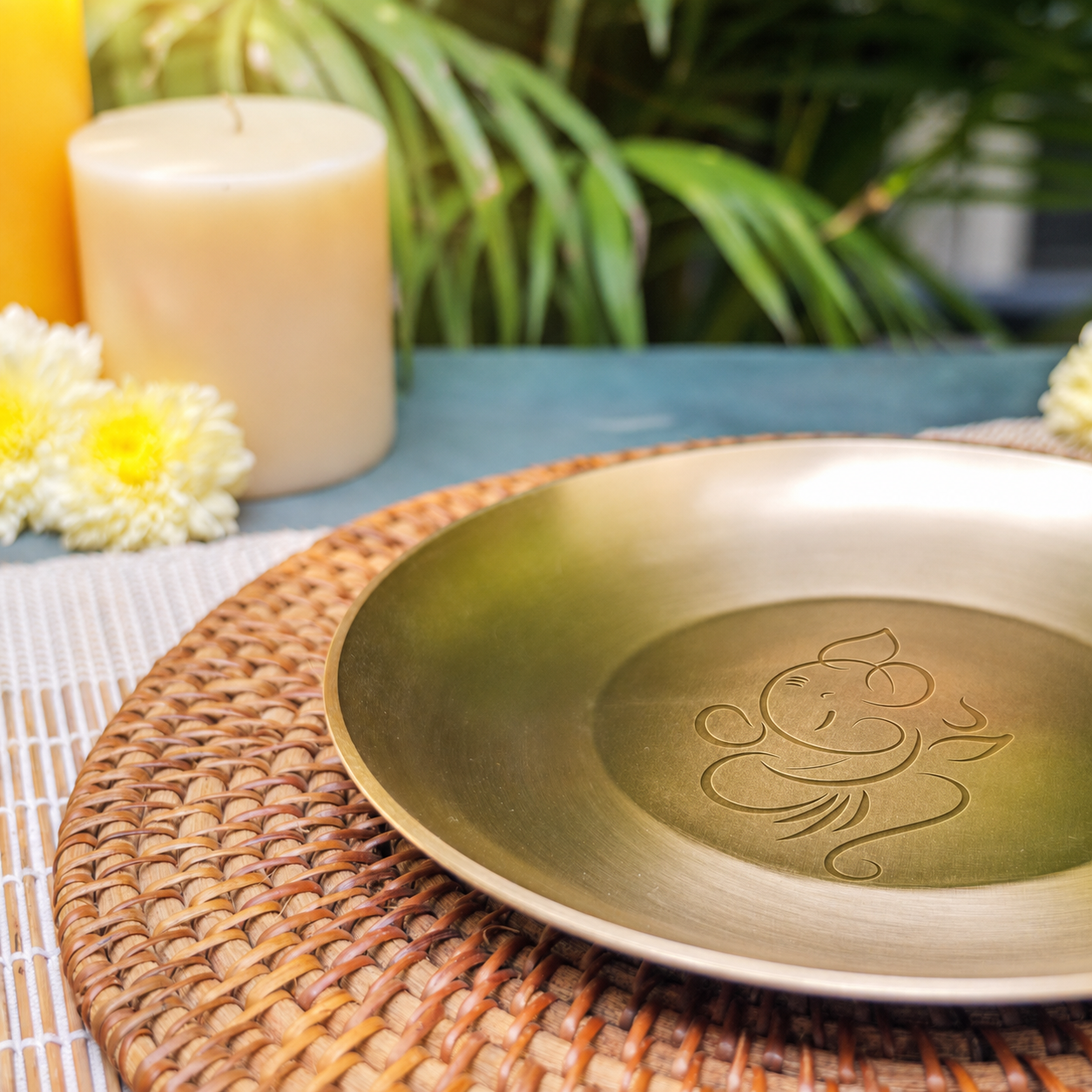 Ambi 100% Pure Lead-Free Kansa Pooja Plate with Ganesha Etching – 8 Inch
