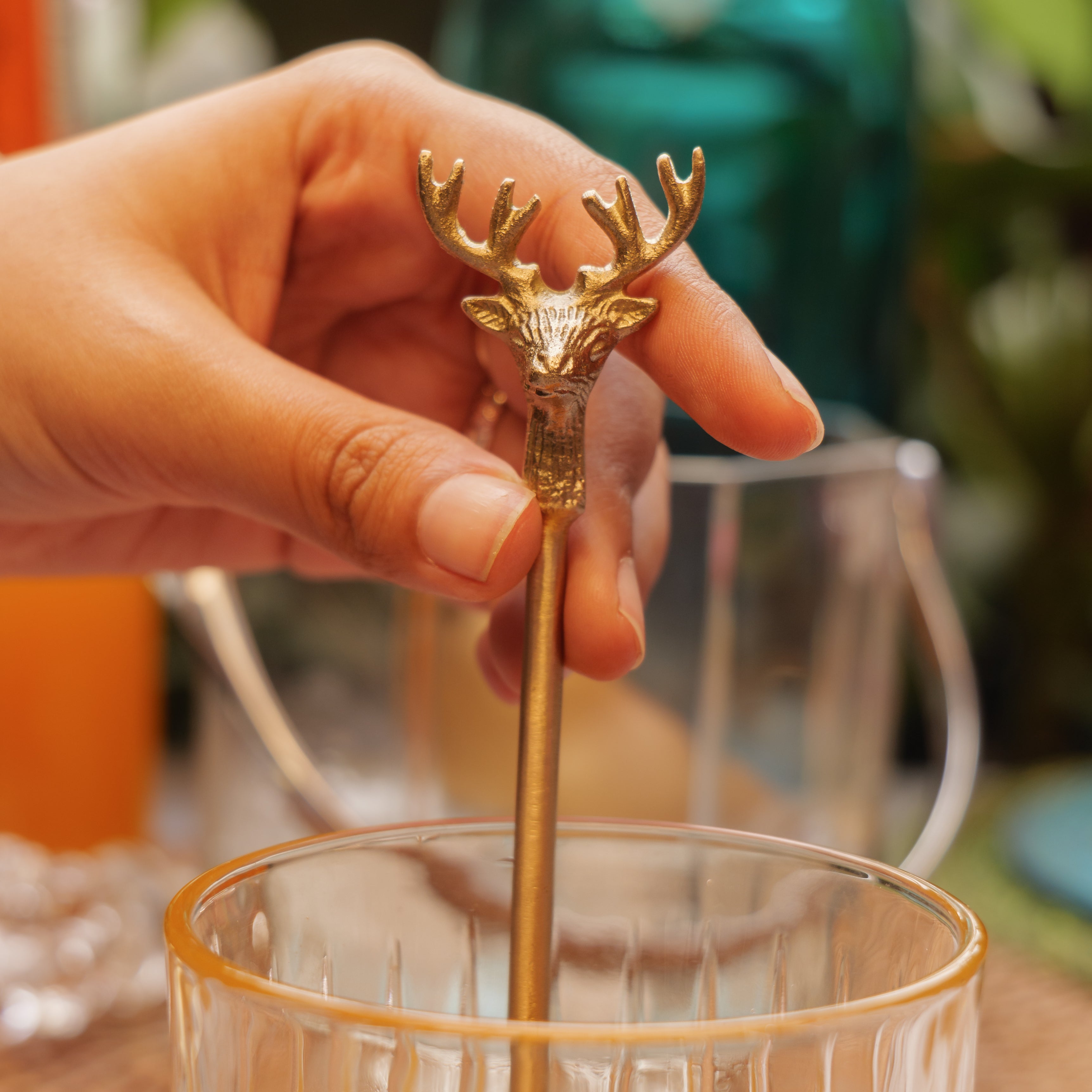 Brass Reindeer Head Cocktail Stirrers