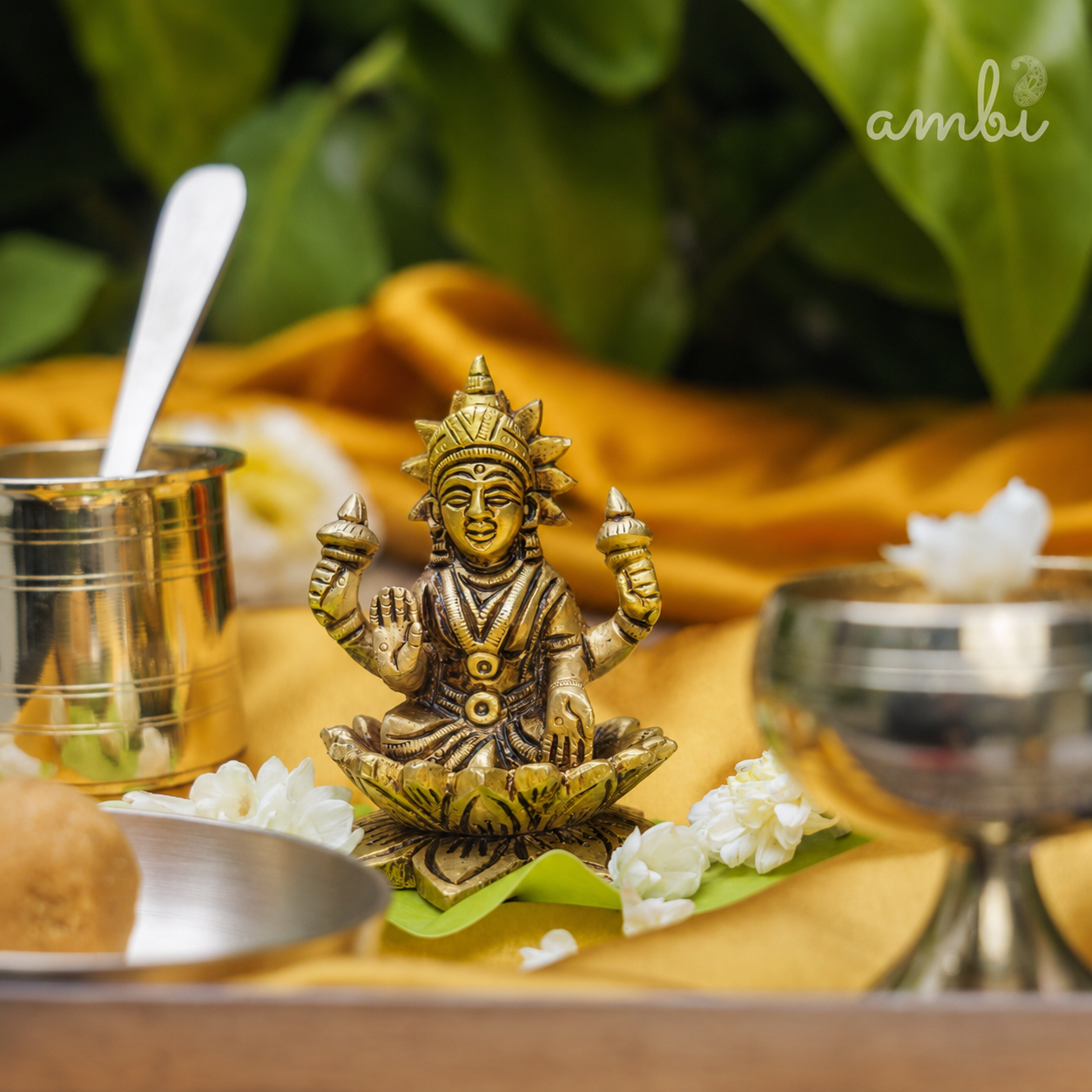Pure Brass Goddess Lakshmi Idol - 3.5 inch height - Heavy Make