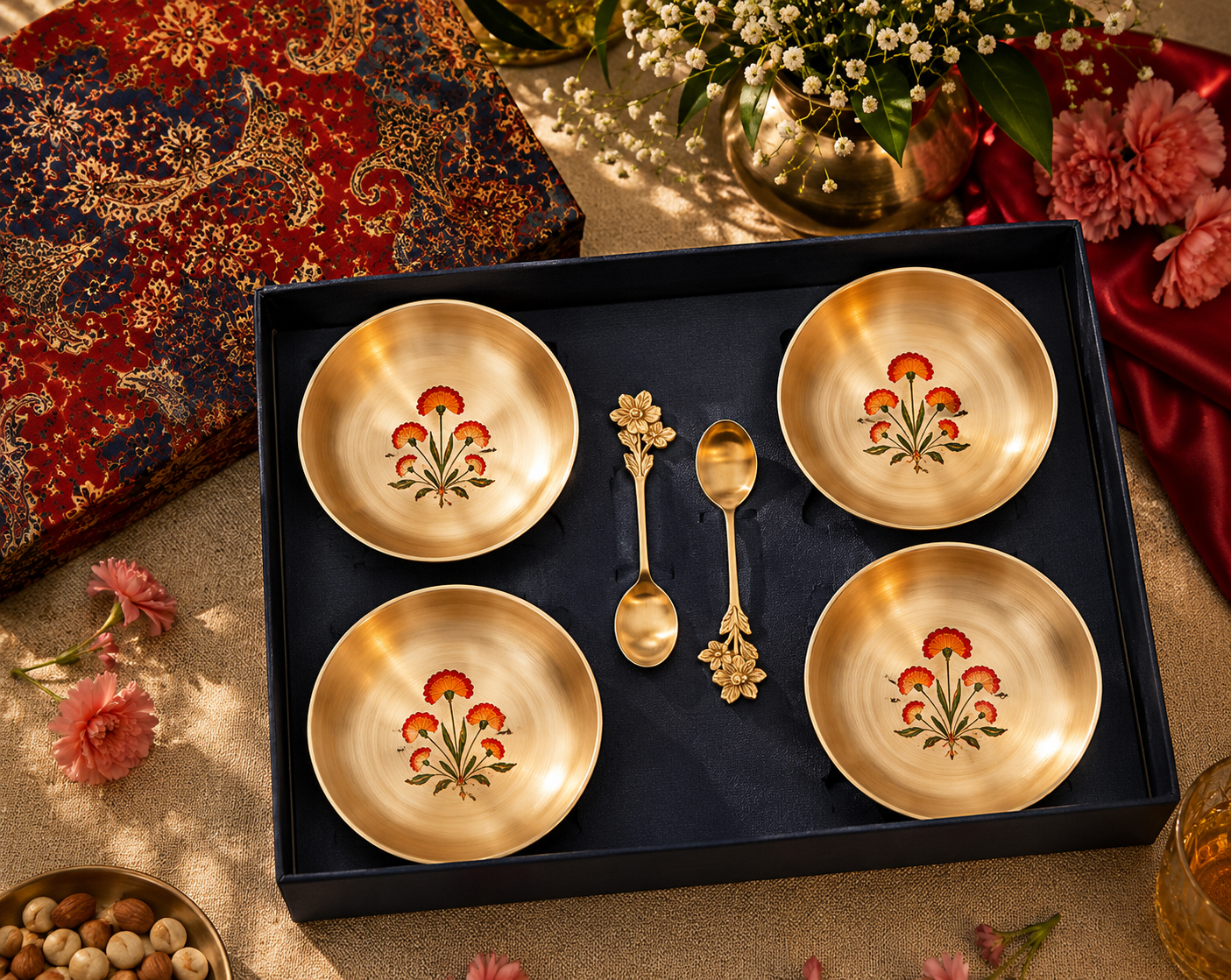 Ambi Kansa Dessert Plate and Spoon Gift Box - Set of 4