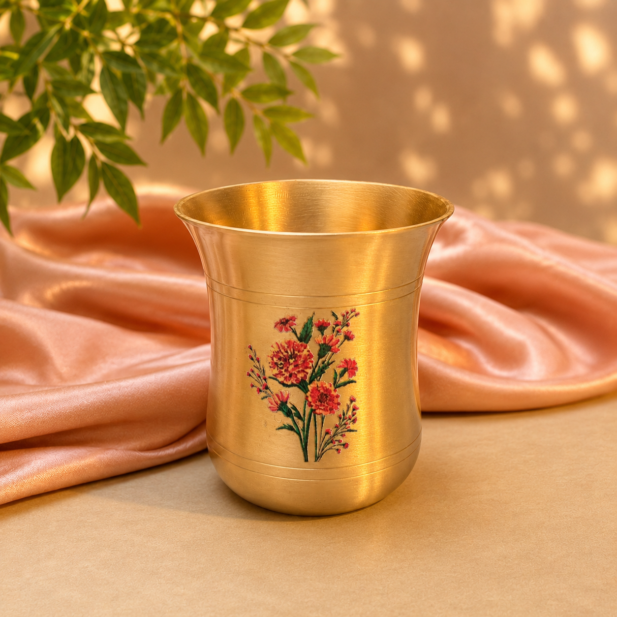 Ambi 100% Pure Kansa Marigold Hand Painted Lota Glass — A Traditional Legacy (275 ML)