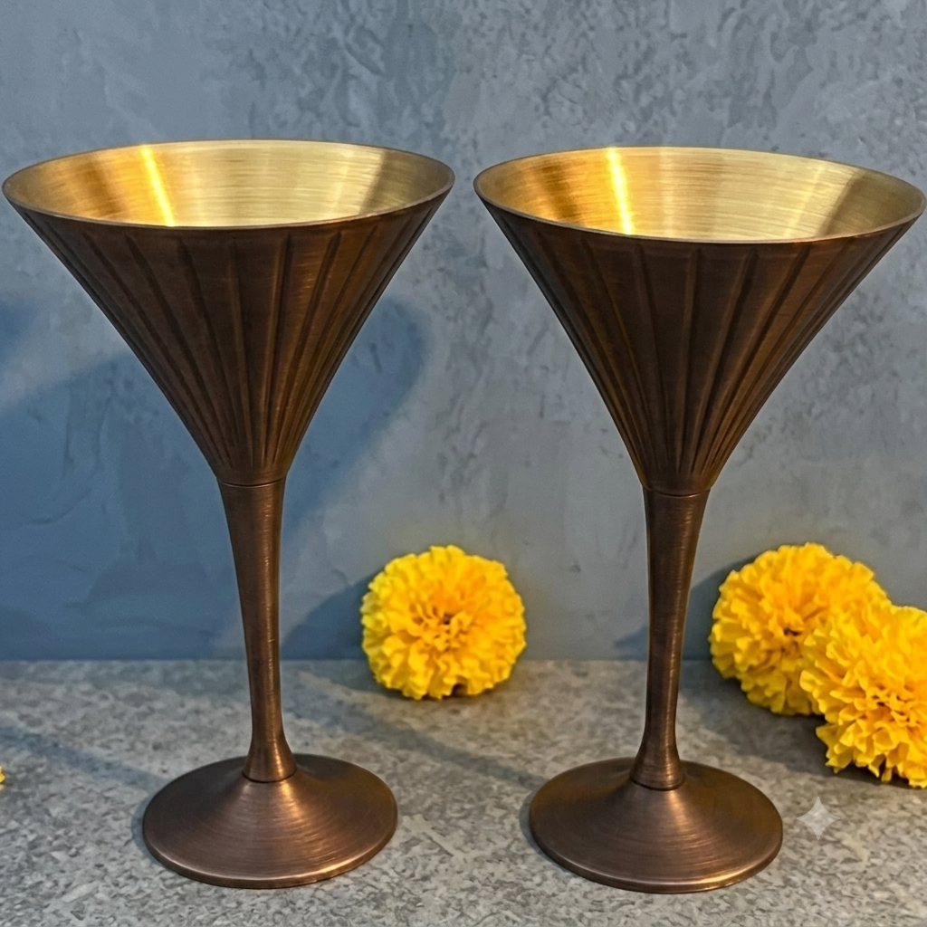 Ambi Pure Kansa Cocktail & Martini Glasses – Vintage Matte Finish | Set of 2