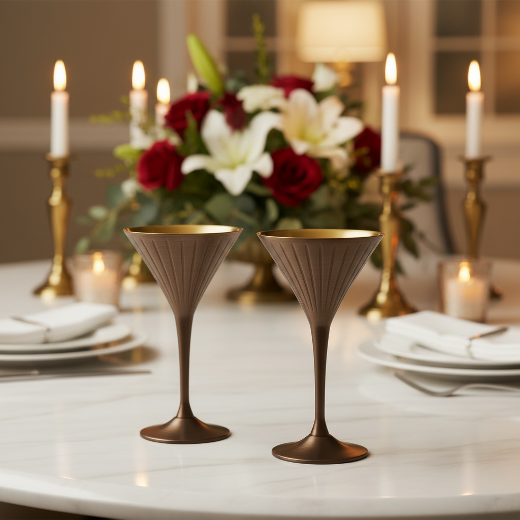 Ambi Pure Kansa Cocktail & Martini Glasses – Vintage Matte Finish | Set of 2