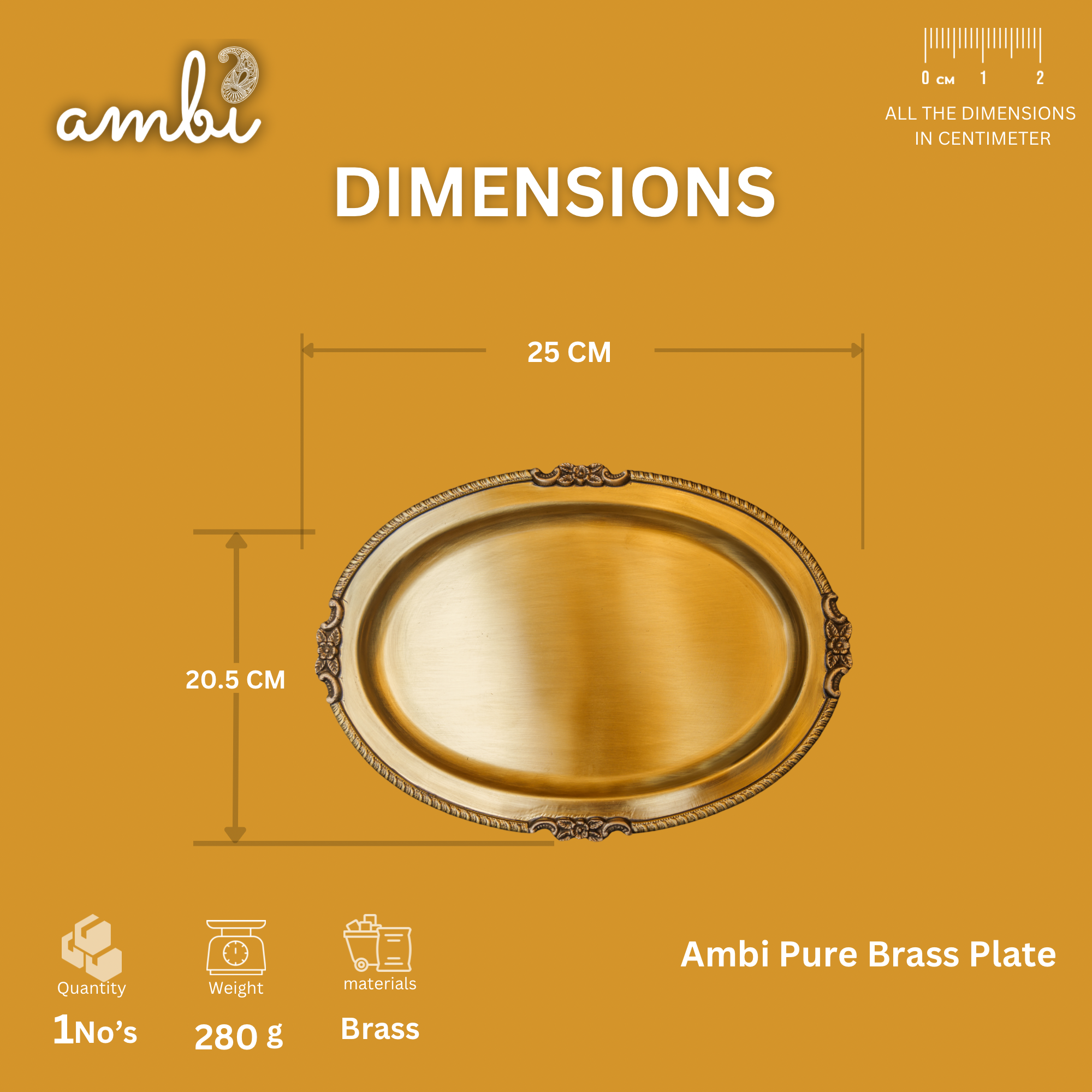 Ambi Pure Brass Serving Tray Oval Medium