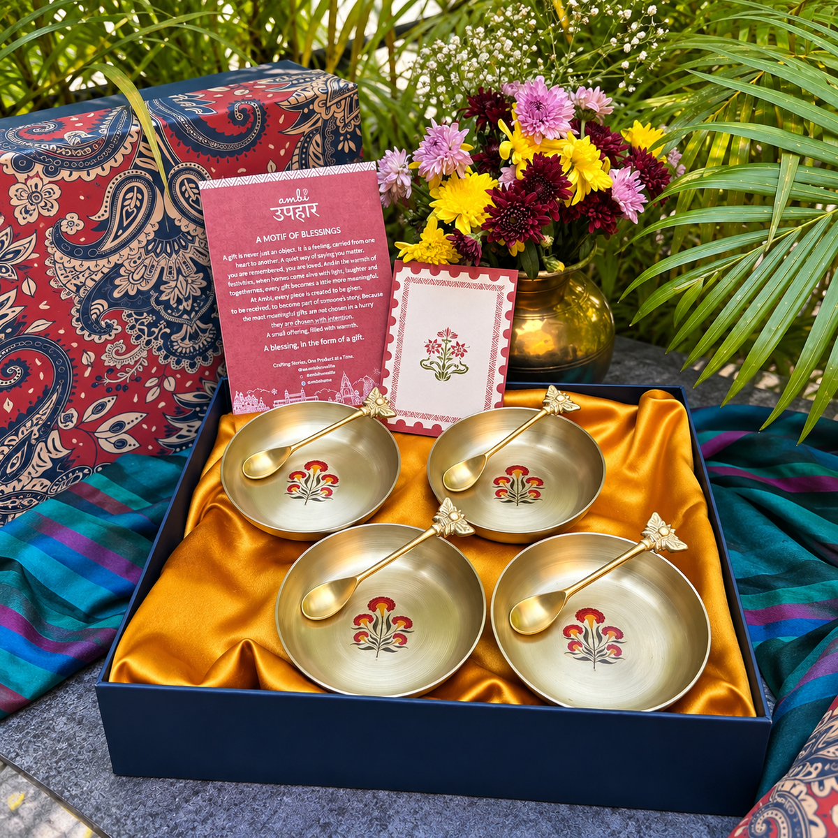 Ambi Kansa Dessert Plate and Spoon Gift Box - Set of 4
