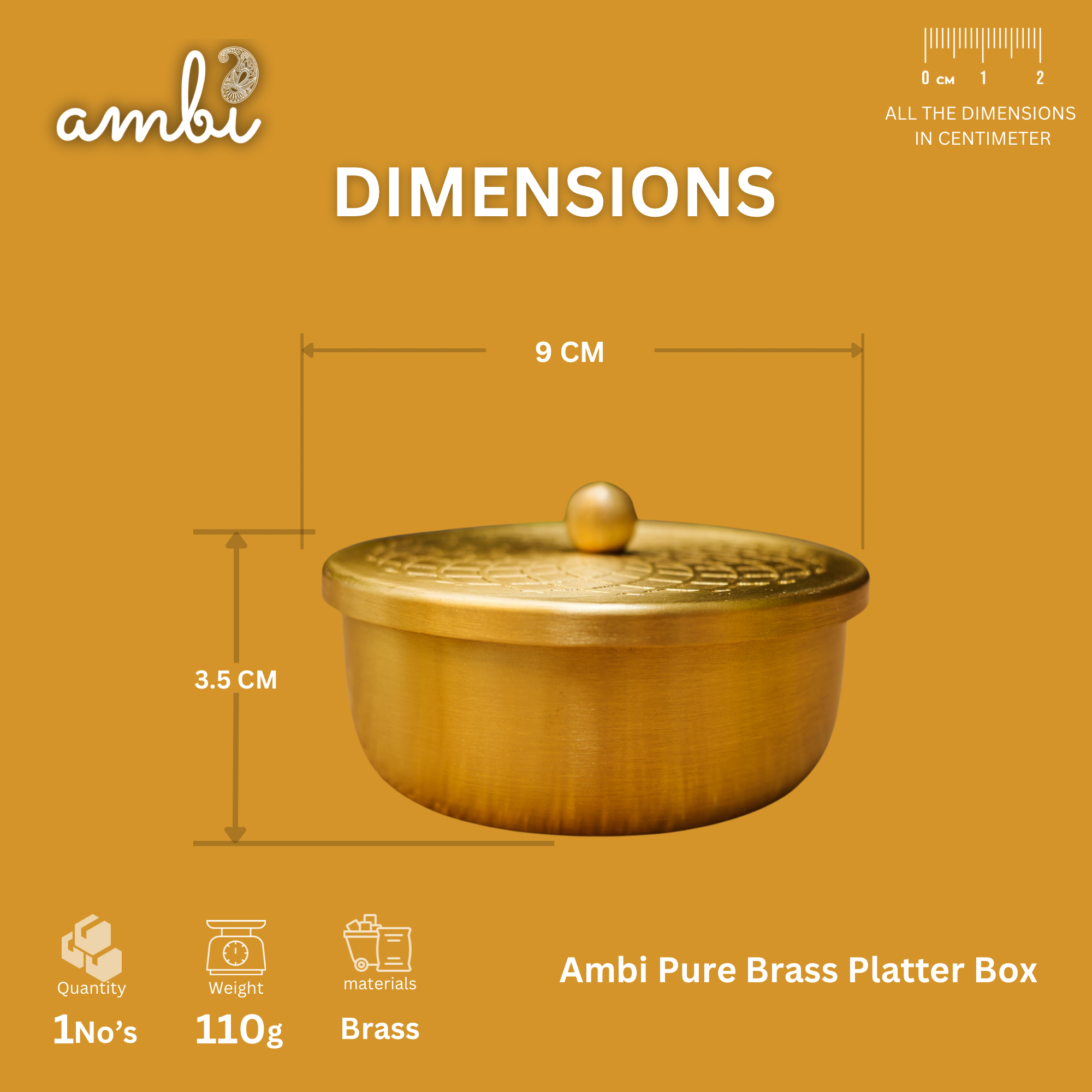 Ambi Pure Brass Inlay Spice / Nut Storage Boxes Serving Tray - Spiral Design -  3 pcs set